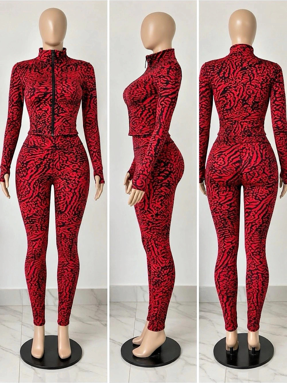 Red & Black Animal Print Two-Piece Matching Set - Picture 7 of 8